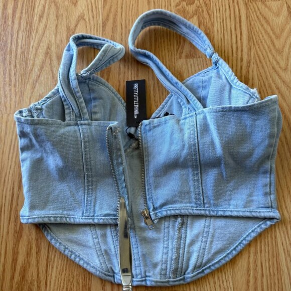 Light Blue Wash Dip Hem Bust Cup Denim Corset Top Size 6 PrettyLittleThing - Picture 9 of 9